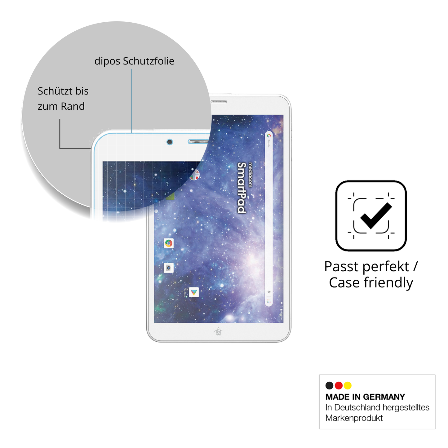 Schutzglasfolie mit optimaler Passform, zur Verwendung mit Hüllen geeignet