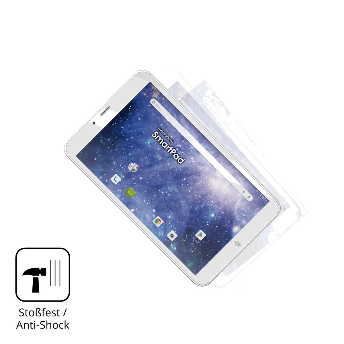 Schutz gegen Kratzer auf dem Mediacom SmartPad YIO 8 Glas durch Schlüssel, Stöße gegen die Tischkante oder Stürze