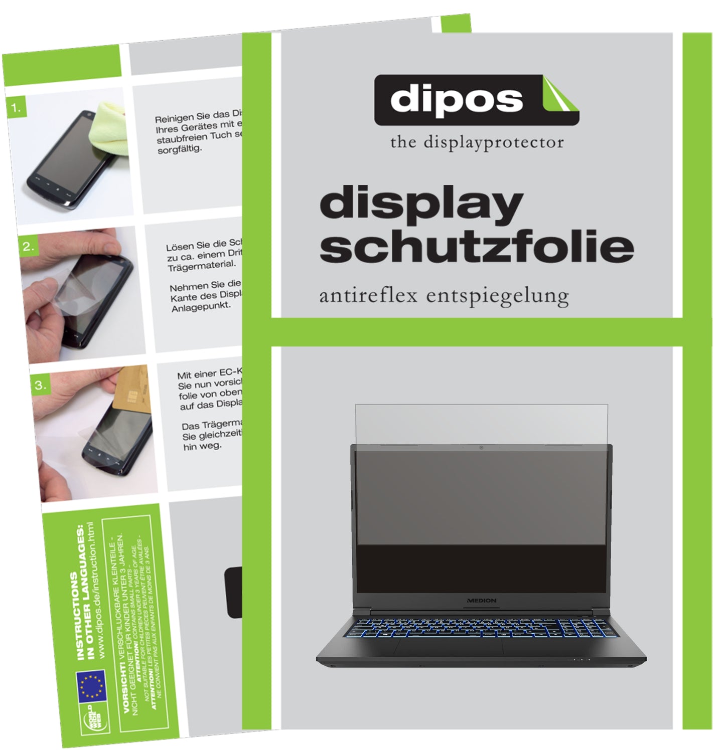Matte Displayschutzfolie von dipos passend für Medion Erazer Crawler E10, präziser Zuschnitt und blasenfrei montiert