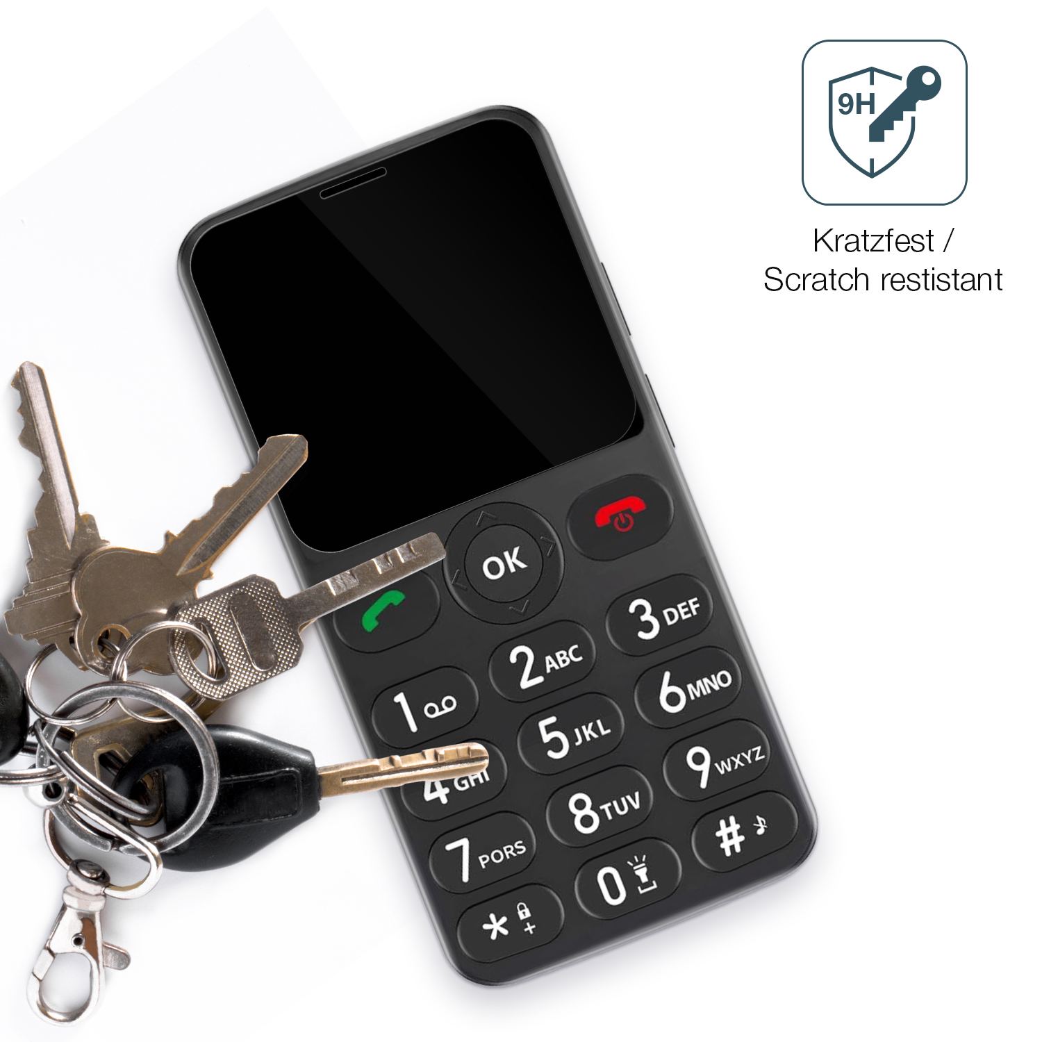 dipos Displayschutz für Melefon Seniorenhandy, transparente Oberfläche, perfekte Passform auch für die Rundungen