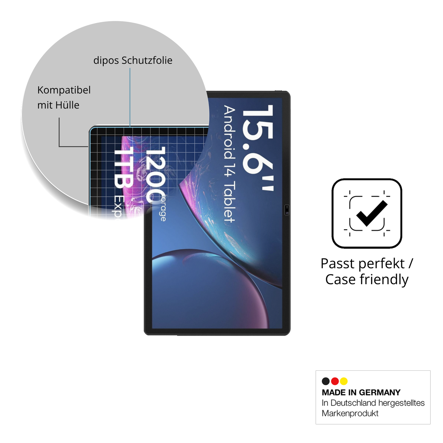 Schutzfolie mit optimaler Passform, zur Verwendung mit Hüllen geeignet