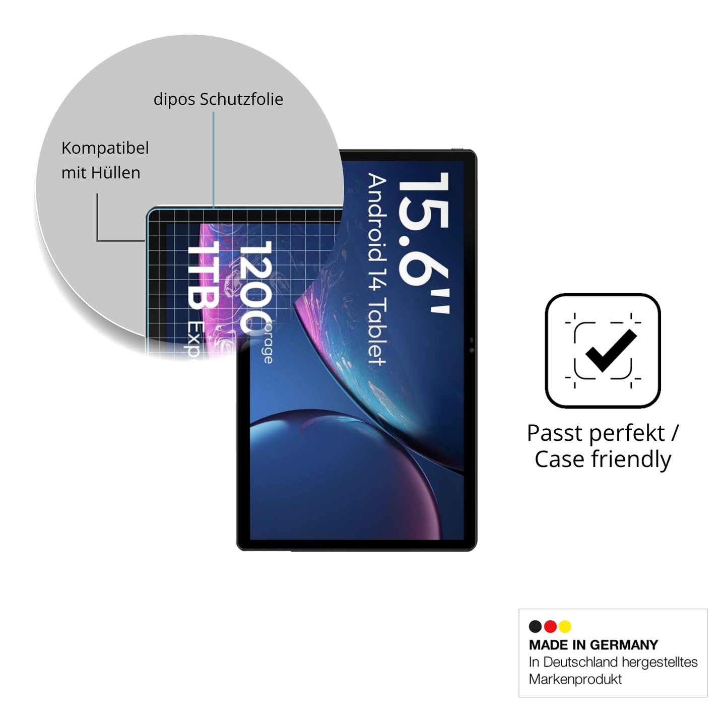 Schutzfolie mit optimaler Passform, zur Verwendung mit Hüllen geeignet