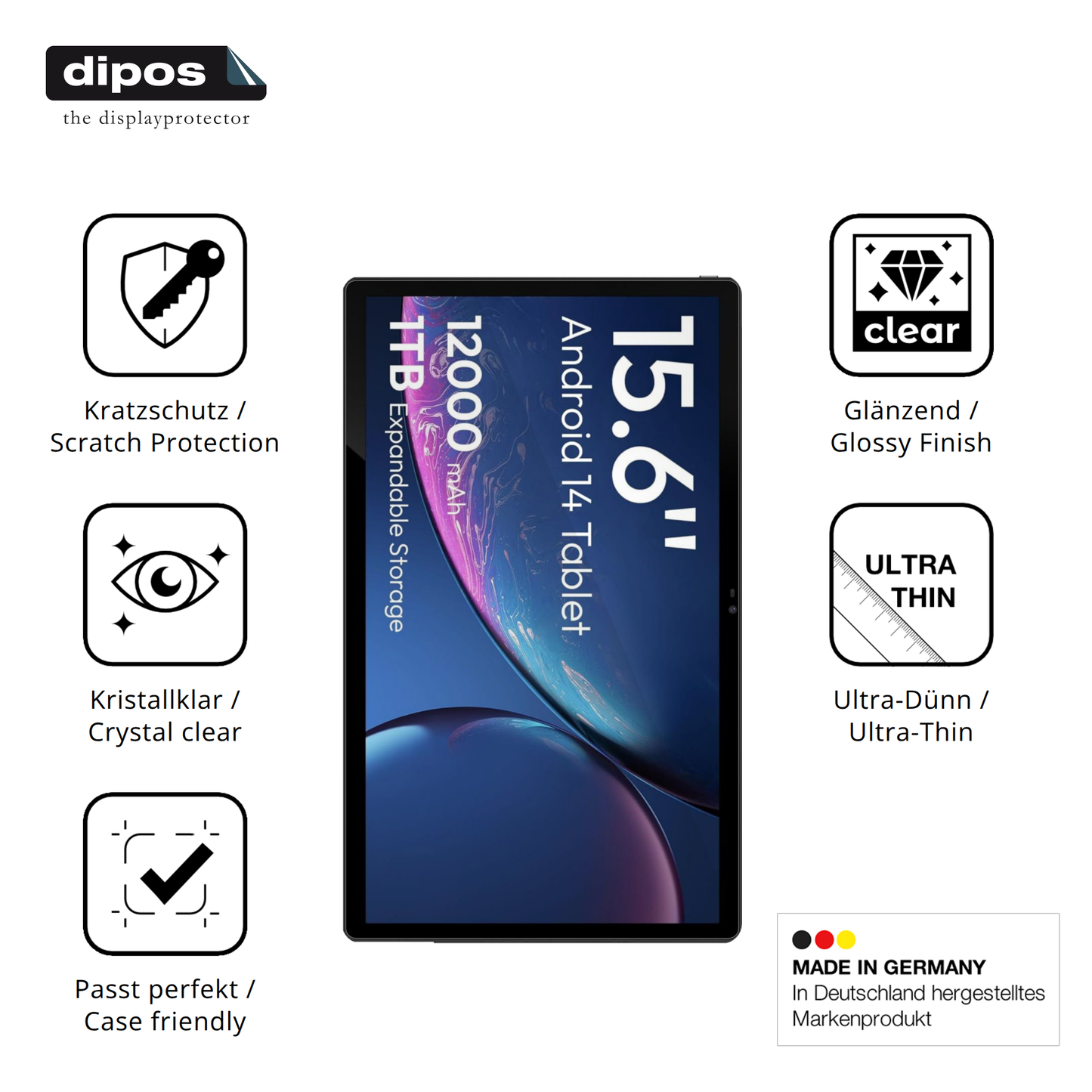 Displayschutz hergestellt in Deutschland, höchste Qualität made in Germany