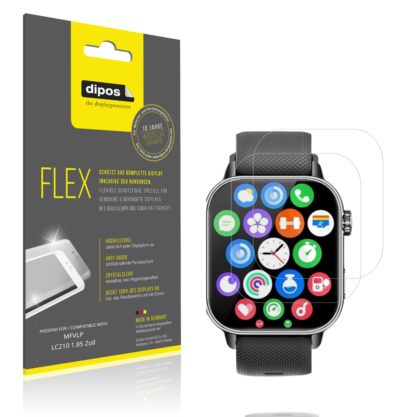 Klare Displayschutzfolie von dipos passend für MFVLP LC210 1.85 Zoll, 100% Displayabdeckung und blasenfreie Montage