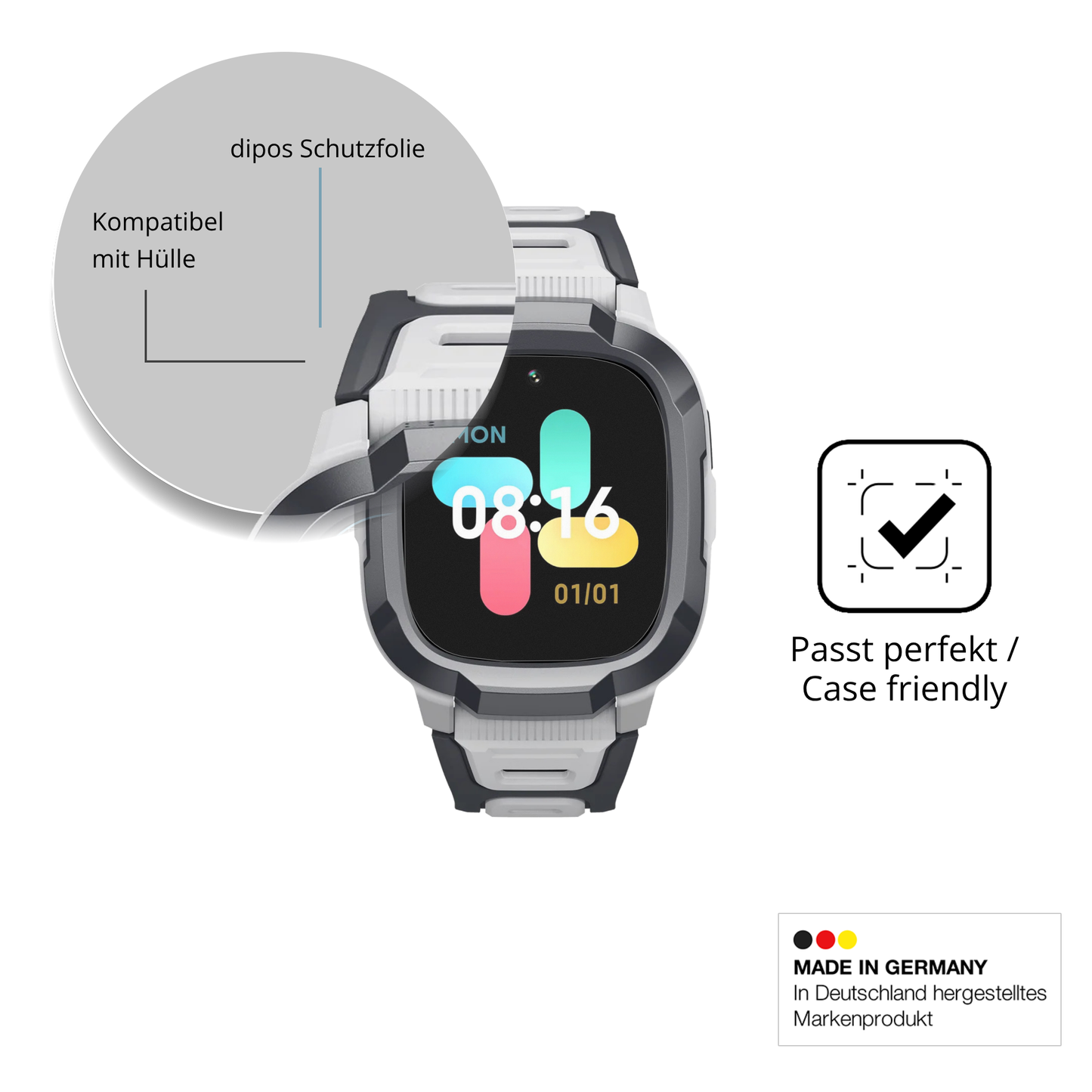 Schutzfolie mit optimaler Passform, zur Verwendung mit Hüllen geeignet