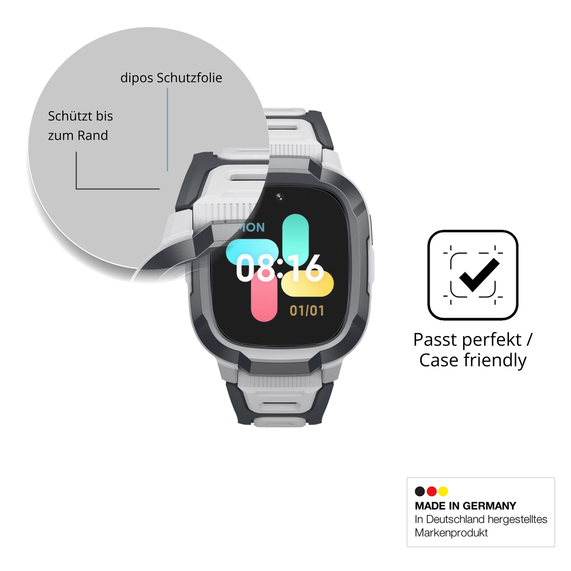 Schutzglasfolie mit optimaler Passform, zur Verwendung mit Hüllen geeignet