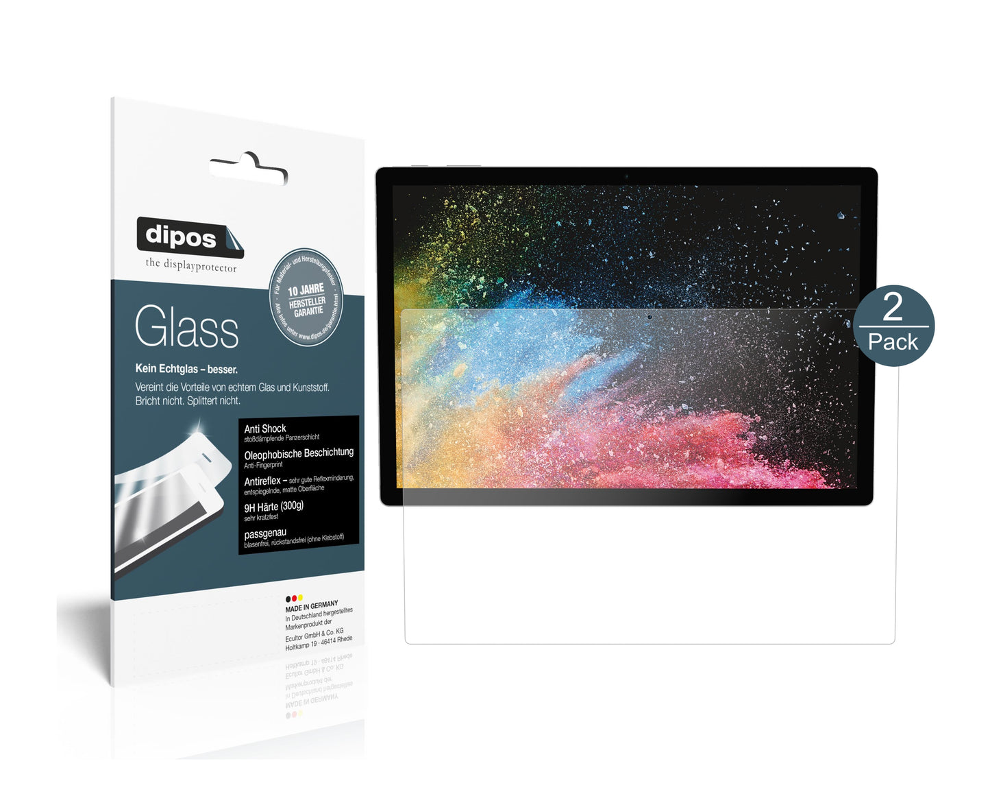 Matte Displayschutzfolie von dipos passend für Microsoft Surface Book 3 15 Zoll, 9H kratzfest und blasenfrei montiert