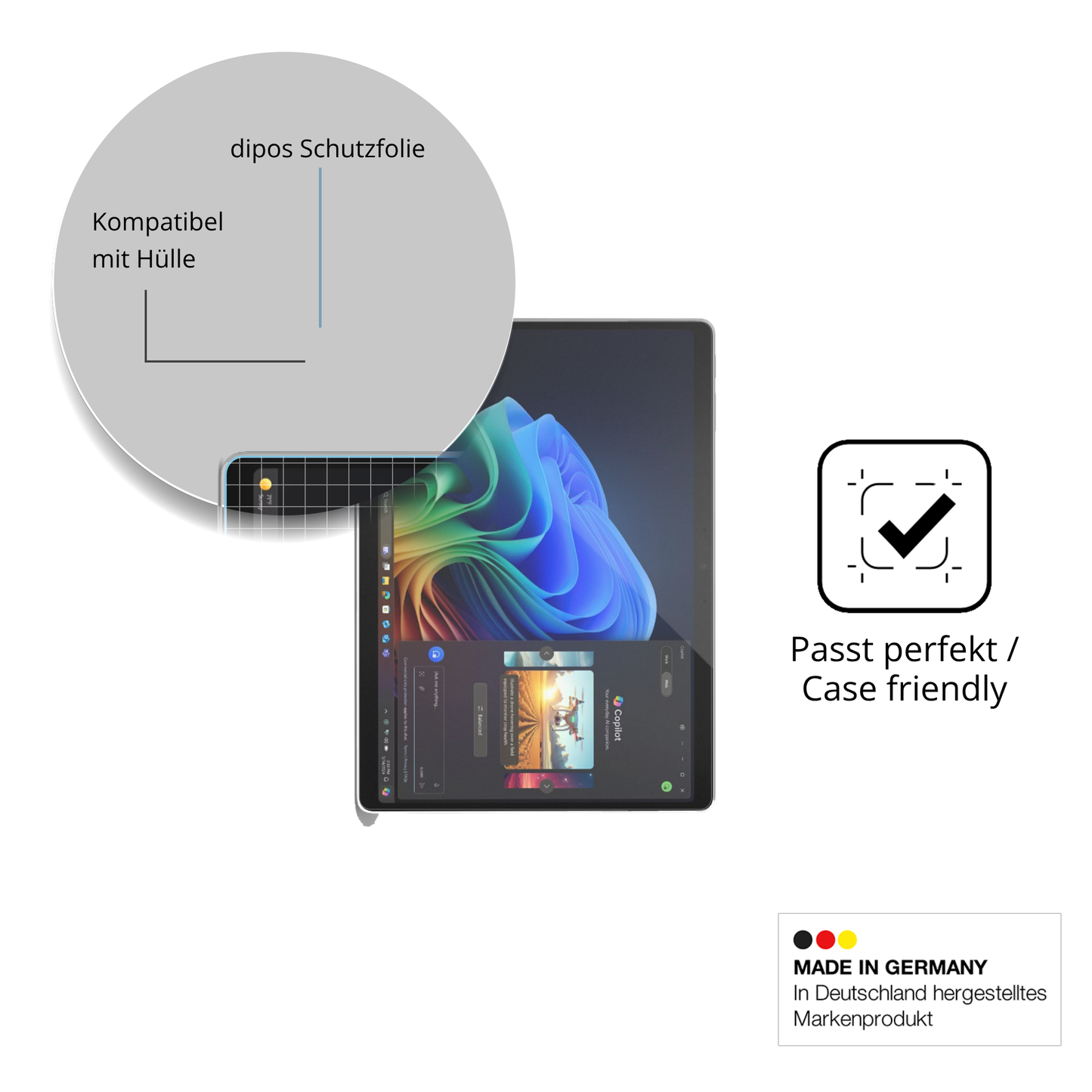 Schutzfolie mit optimaler Passform, zur Verwendung mit Hüllen geeignet