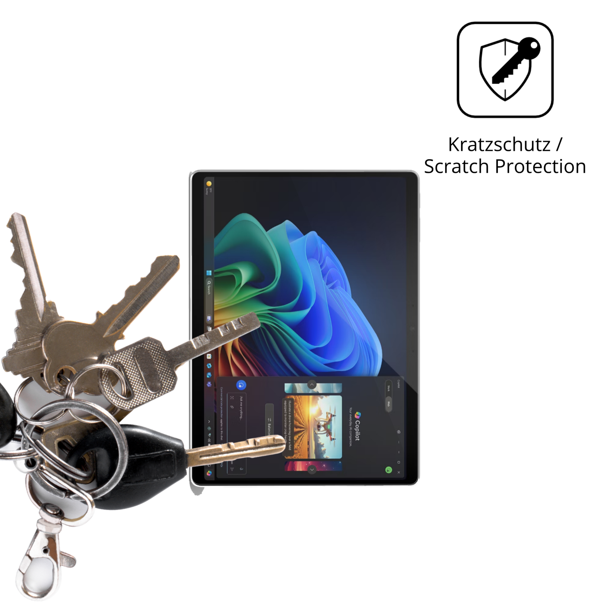 Schutz gegen Kratzer auf dem Microsoft Surface Pro Copilot Plus Glas durch Schlüssel oder Ähnliches