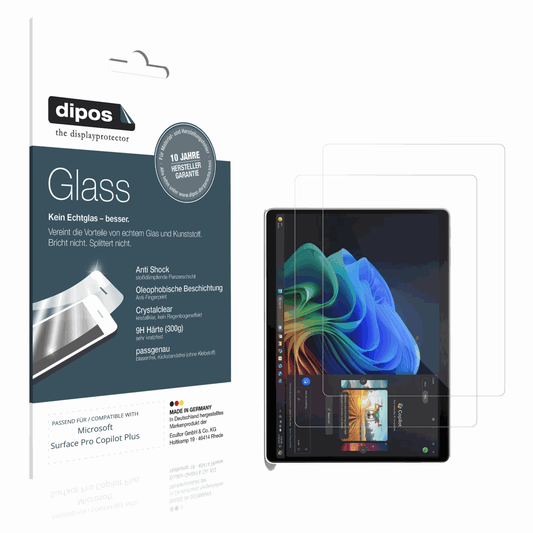 Klare Displayschutzfolie von dipos passend für Microsoft Surface Pro Copilot Plus, 9H kratzfest und blasenfrei montiert