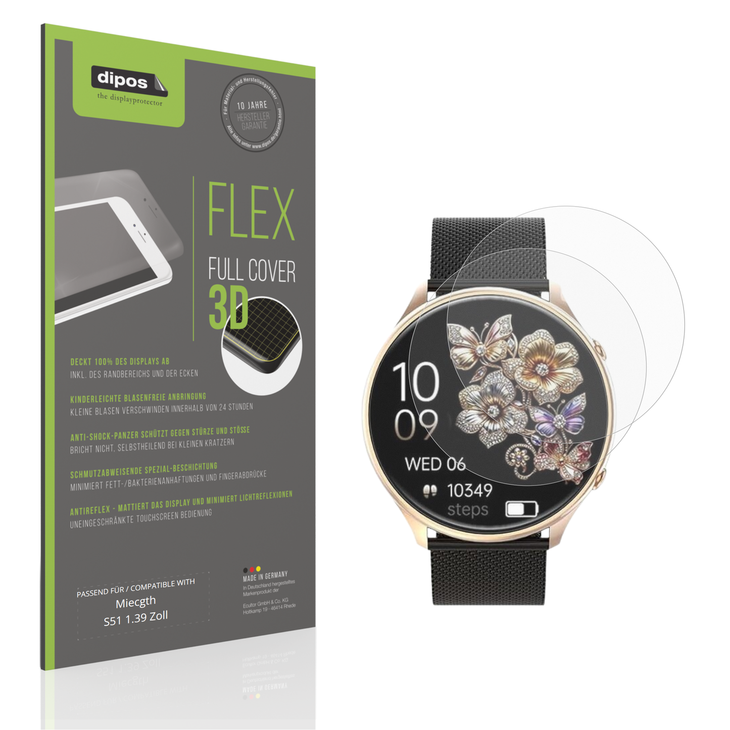 Matte Displayschutzfolie von dipos passend für Miecgth S51 1.39 Zoll, 100% Displayabdeckung und blasenfreie Montage