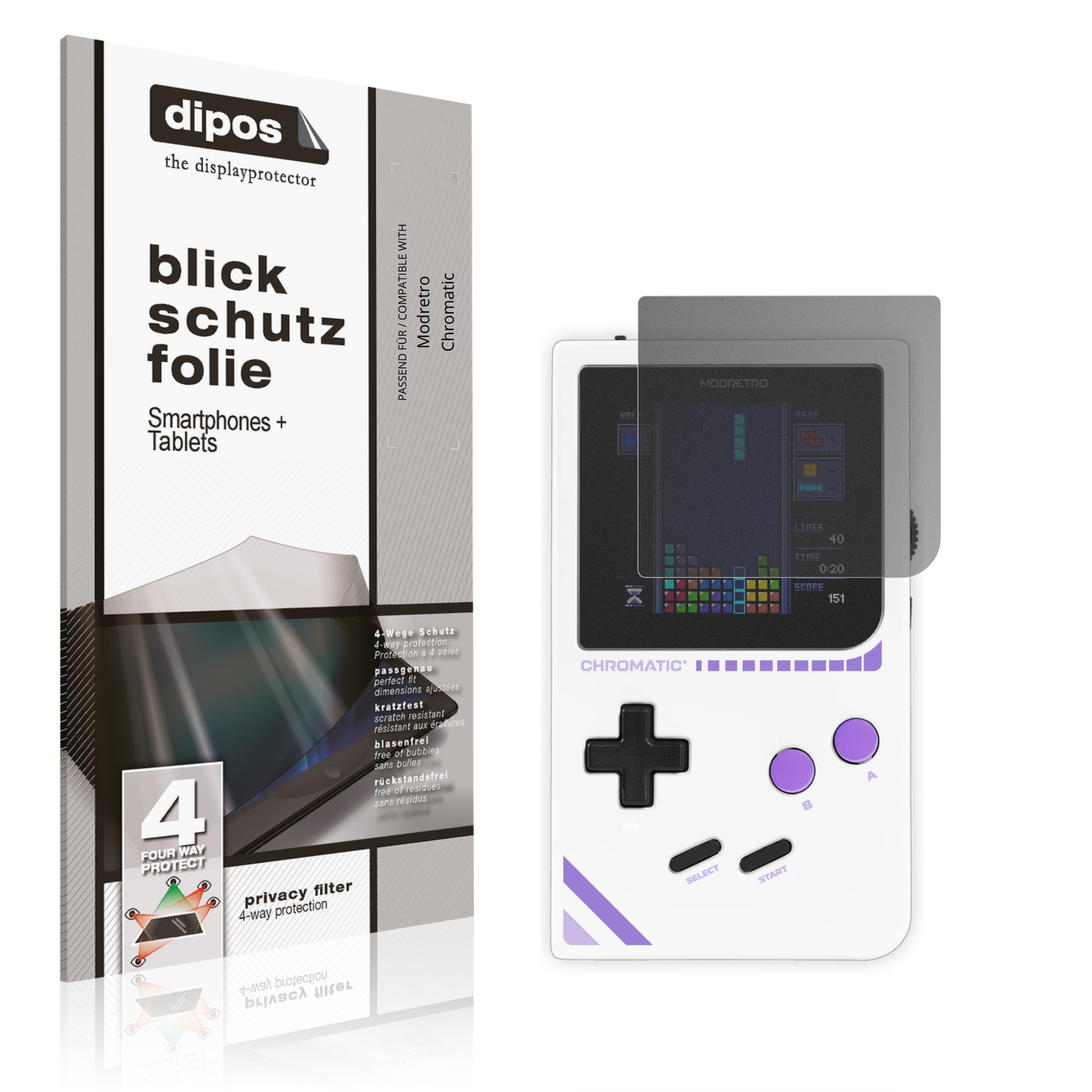 Blickschutzfolie von dipos passend für Modretro Chromatic, präziser Zuschnitt und blasenfrei montiert