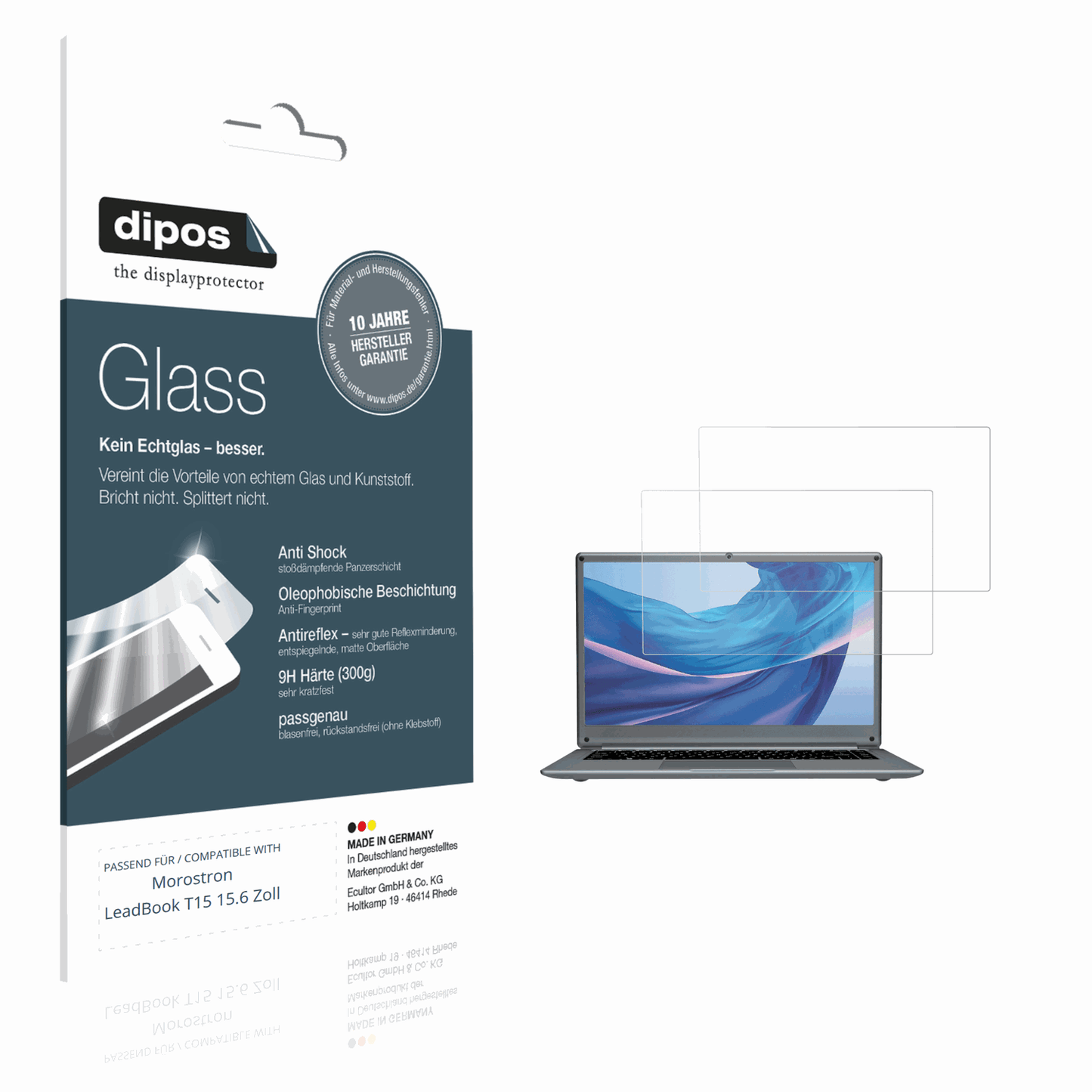 Matte Displayschutzfolie von dipos passend für Morostron LeadBook T15 15.6 Zoll, 9H kratzfest und blasenfrei montiert