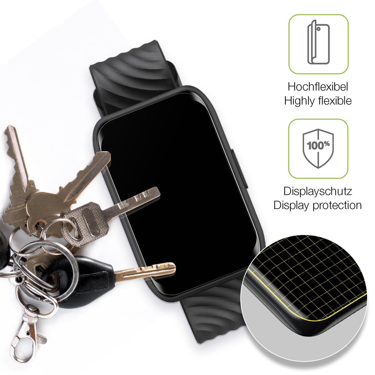 dipos Displayschutz für Motorola Moto Watch 40, transparente Oberfläche, perfekte Passform auch für die Rundungen