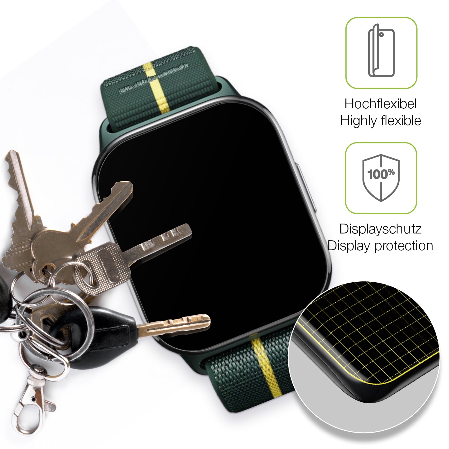 dipos Displayschutz für Motorola Moto Watch Fit, transparente Oberfläche, perfekte Passform auch für die Rundungen