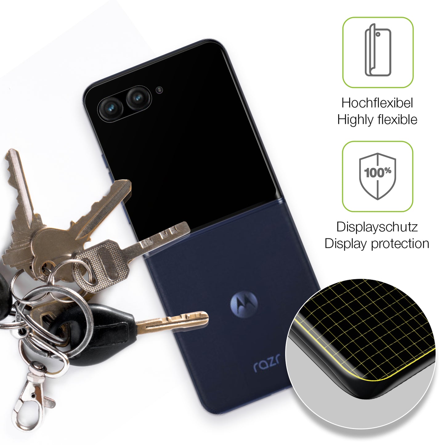dipos Displayschutz für Motorola razr50 Ultra Aussenseite, transparente Oberfläche, perfekte Passform auch für die Rundungen