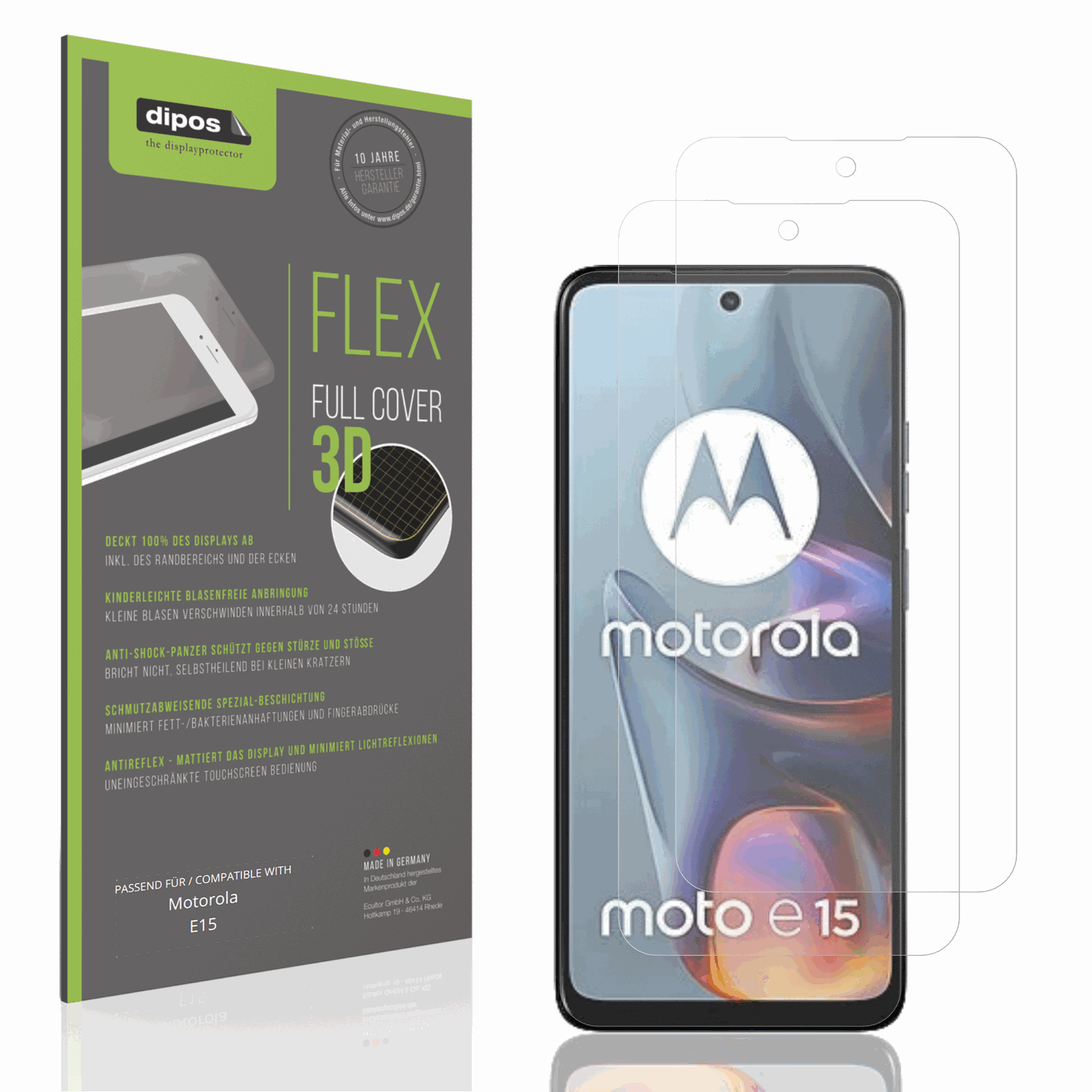 Matte Displayschutzfolie von dipos passend für Motorola E15, 100% Displayabdeckung und blasenfreie Montage