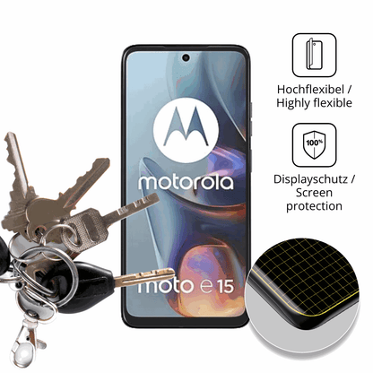 dipos Displayschutz für Motorola E15, transparente Oberfläche, perfekte Passform auch für die Rundungen
