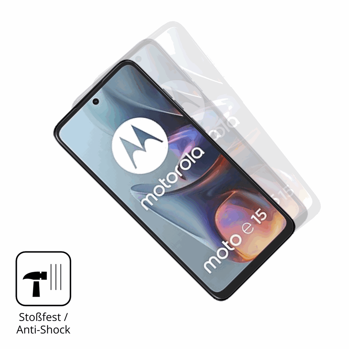 Schutz gegen Kratzer auf dem Motorola E15 Glas durch Schlüssel, Stöße gegen die Tischkante oder Stürze