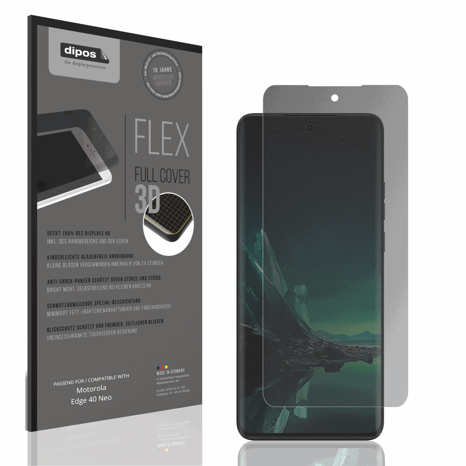 Blickschutzfolie von dipos passend für Motorola Edge 40 Neo, 100% Displayabdeckung und blasenfreie Montage