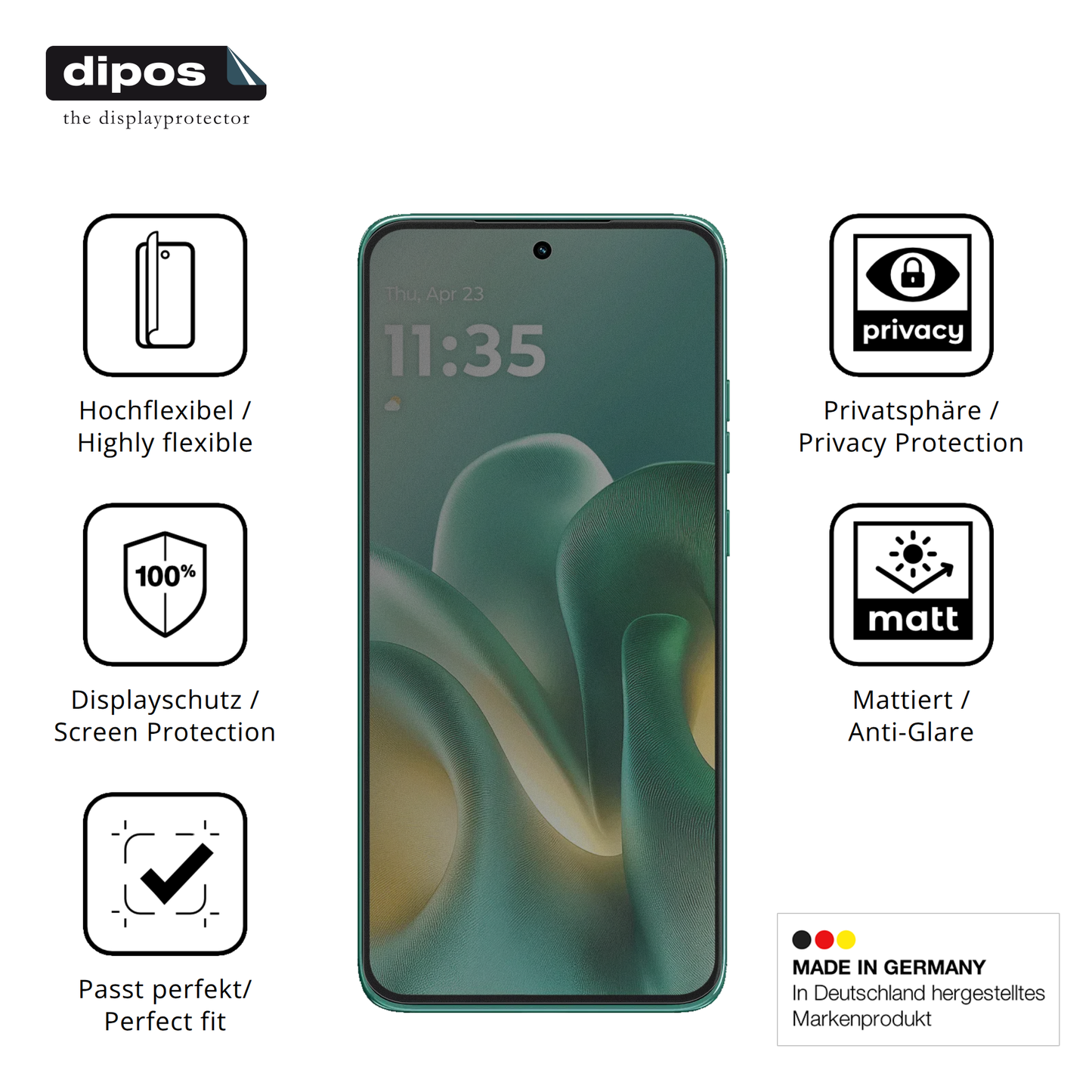 Flexible TPU-Folie passend zugeschnitten für Motorola Edge 60 Neo, mit Privatsphäre-Schutz durch Sichtschutz-Folie