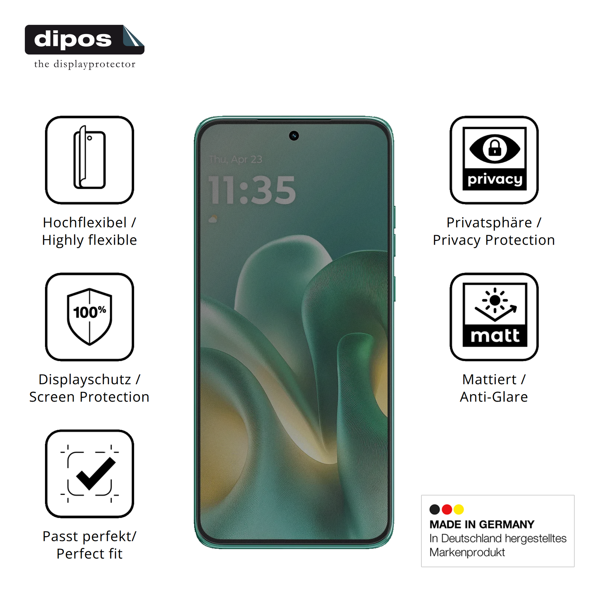 Flexible TPU-Folie passend zugeschnitten für Motorola Edge 60 Neo, mit Privatsphäre-Schutz durch Sichtschutz-Folie