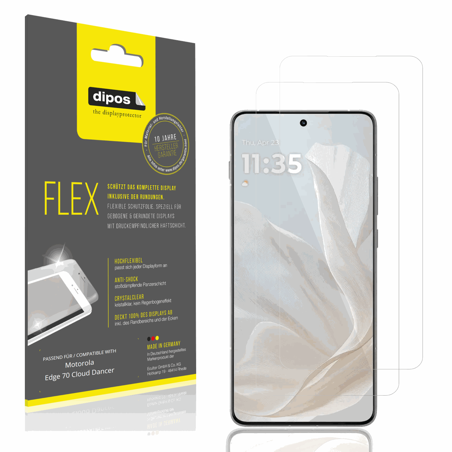 Klare Displayschutzfolie von dipos passend für Motorola Edge 70 Cloud Dancer, 100% Displayabdeckung und blasenfreie Montage