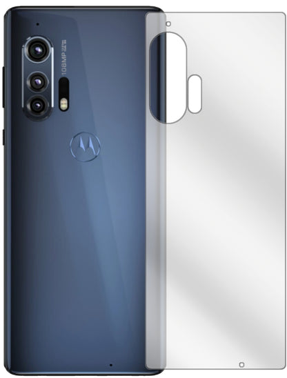MotorolaEdge Plus Rückseite mit aufgebrachter dipos Displayschutzfolie, glasklare Darstellung ohne Einschränkungen