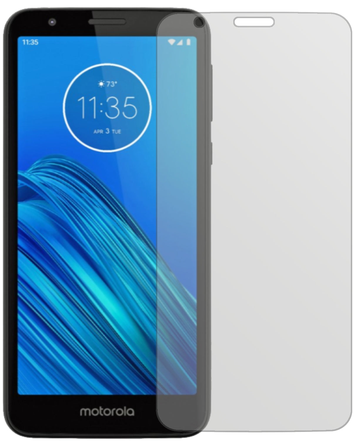 MotorolaMoto E6 mit aufgebrachter dipos Displayschutzfolie, die lästige Fingerabdrücke minimiert