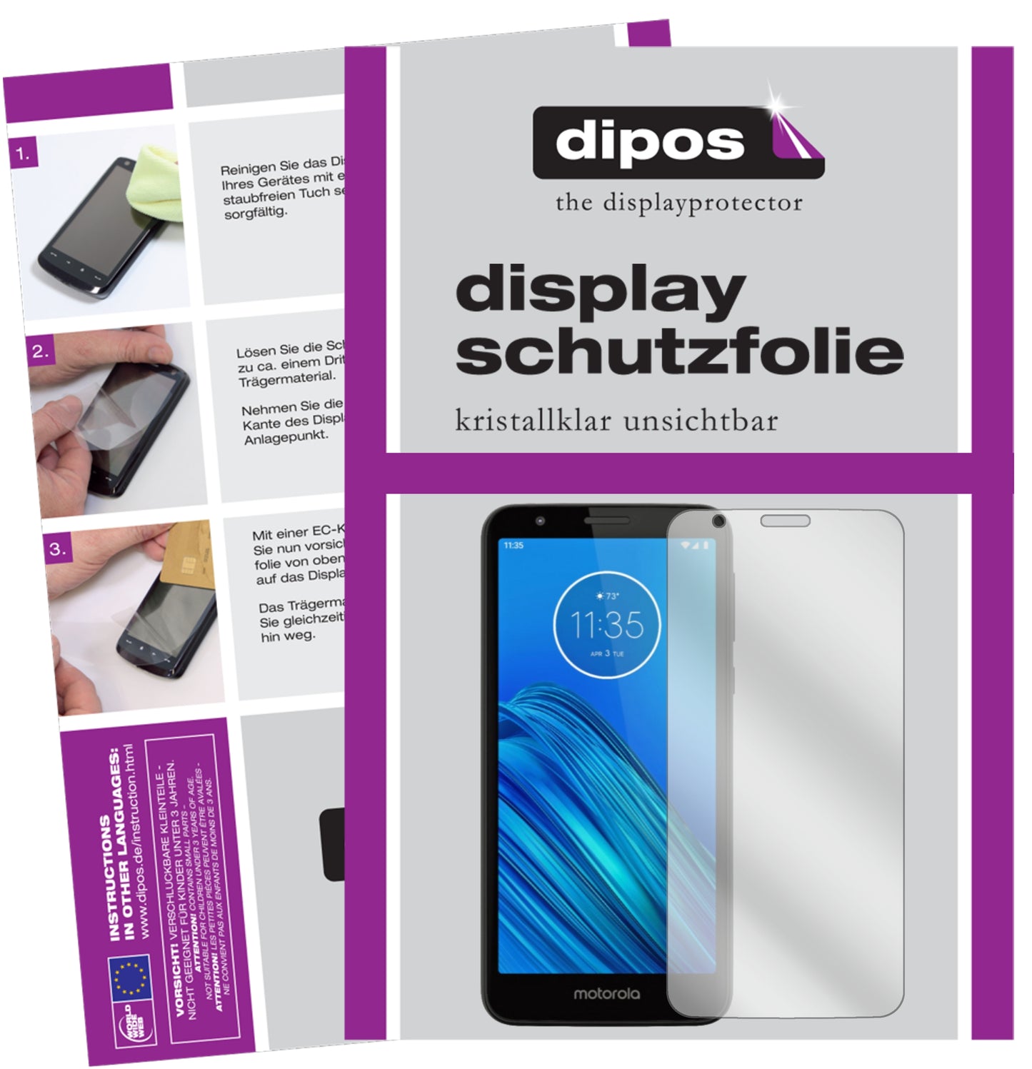 Klare Displayschutzfolie von dipos passend für Motorola Moto E6, präziser Zuschnitt und blasenfrei montiert