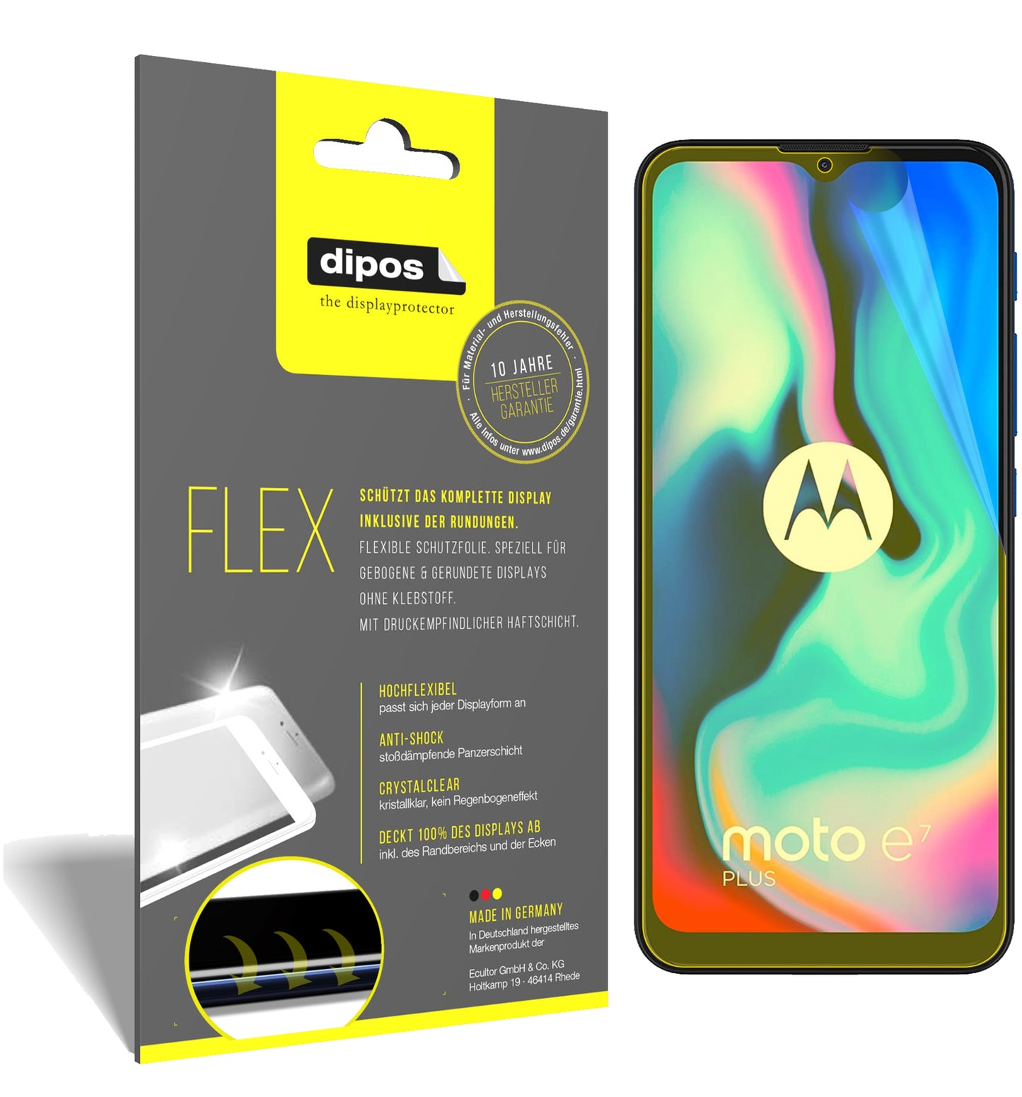 Klare Displayschutzfolie von dipos passend für Motorola Moto E7 Plus, 100% Displayabdeckung und blasenfreie Montage