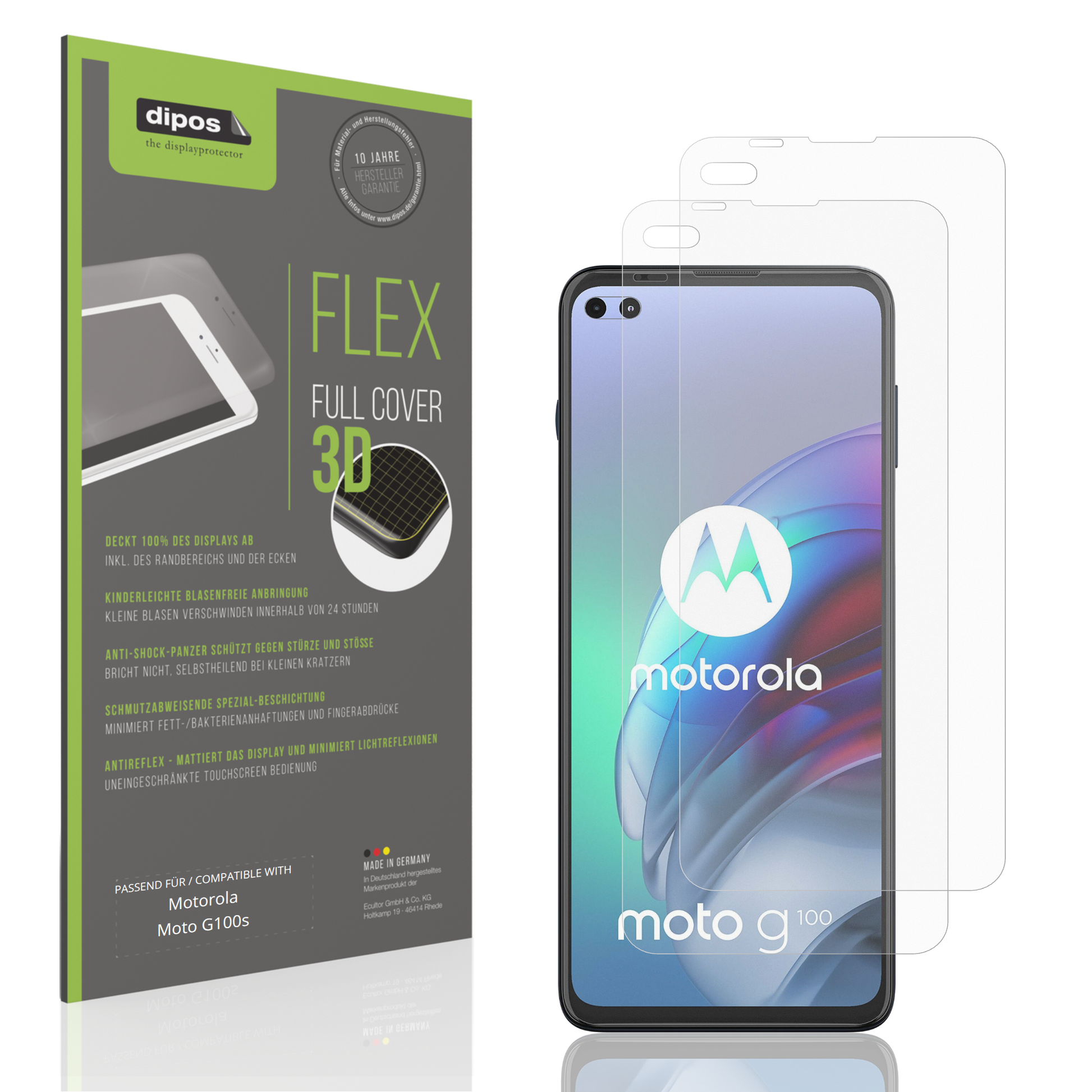 Matte Displayschutzfolie von dipos passend für motorolamoto g100s, 100% Displayabdeckung und blasenfreie Montage