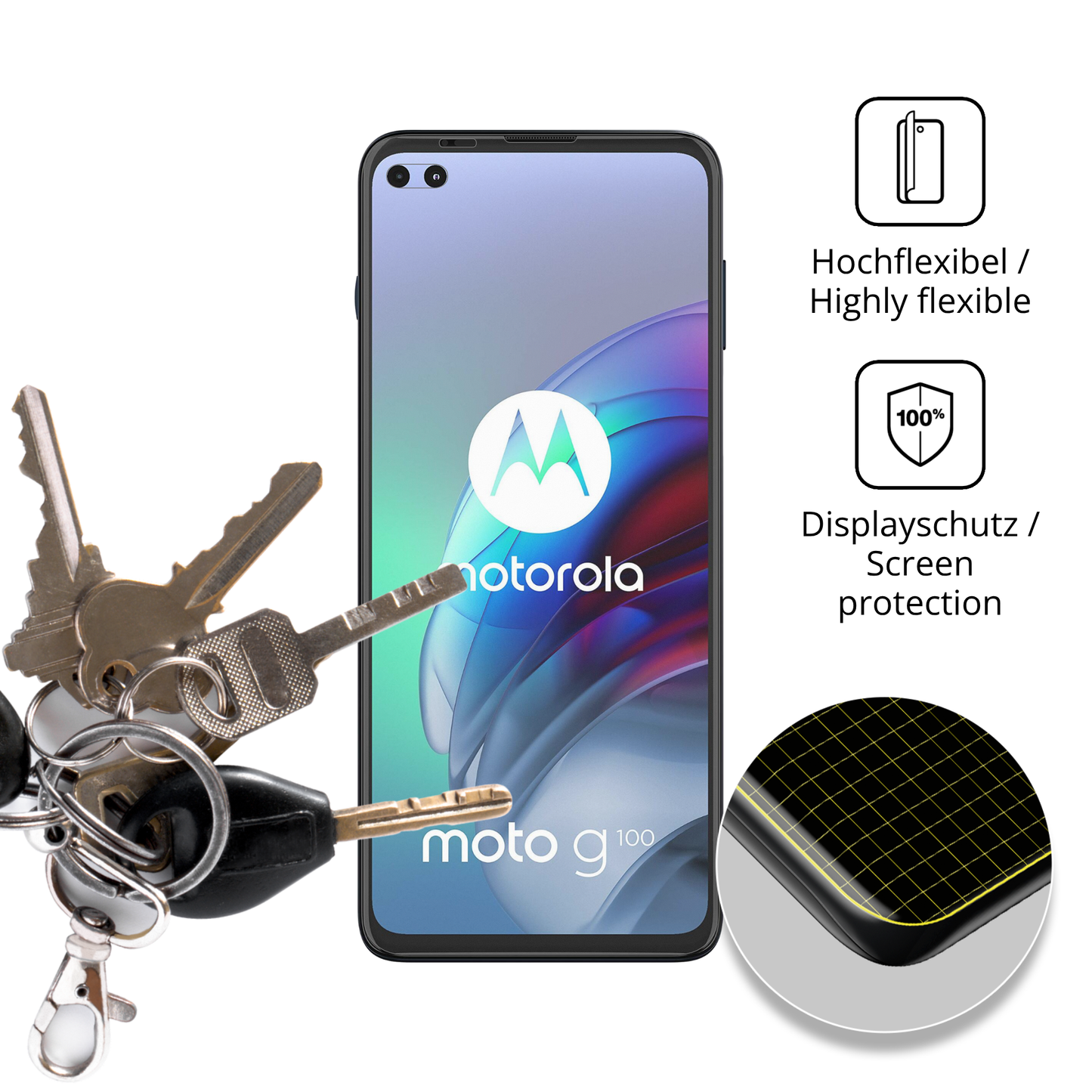 dipos Displayschutz für motorolamoto g100s, transparente Oberfläche, perfekte Passform auch für die Rundungen