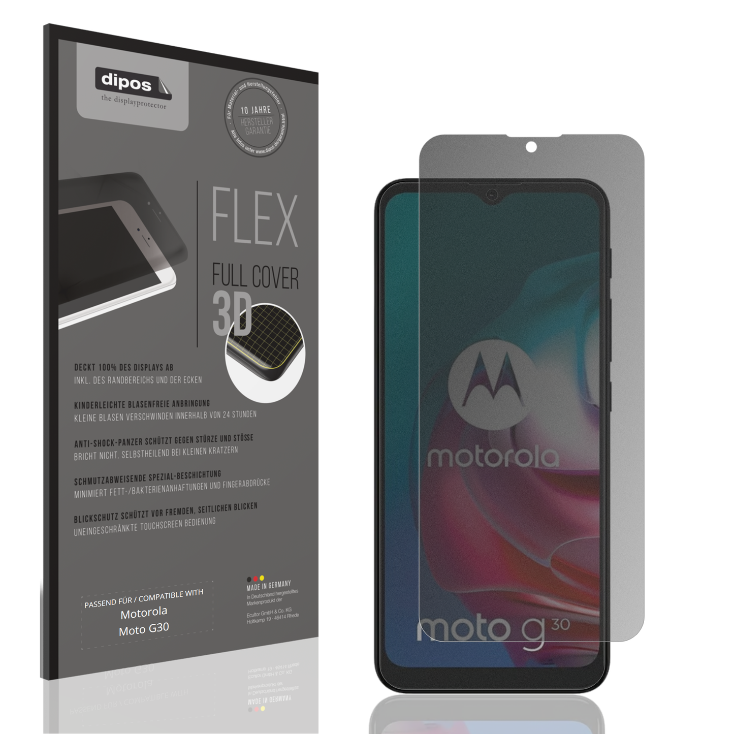 Full Cover Privacy Blickschutzfolie für Motorola Moto G30