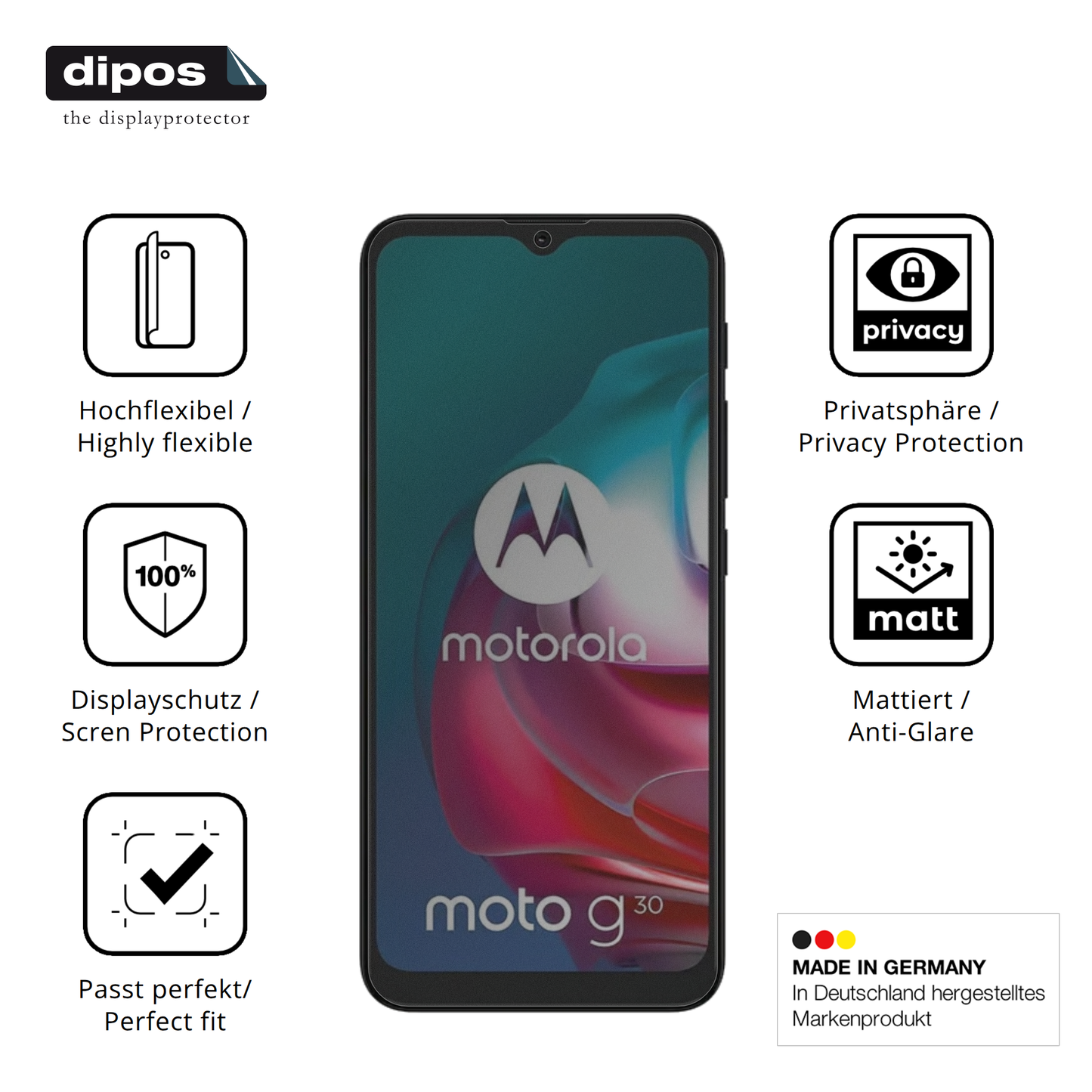 Full Cover Privacy Blickschutzfolie für Motorola Moto G30