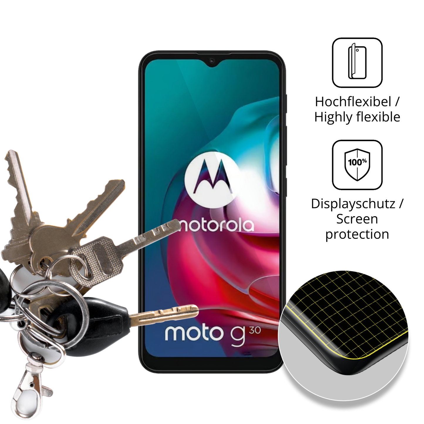 2x 3D Full Cover Schutzfolie für Motorola Moto G30