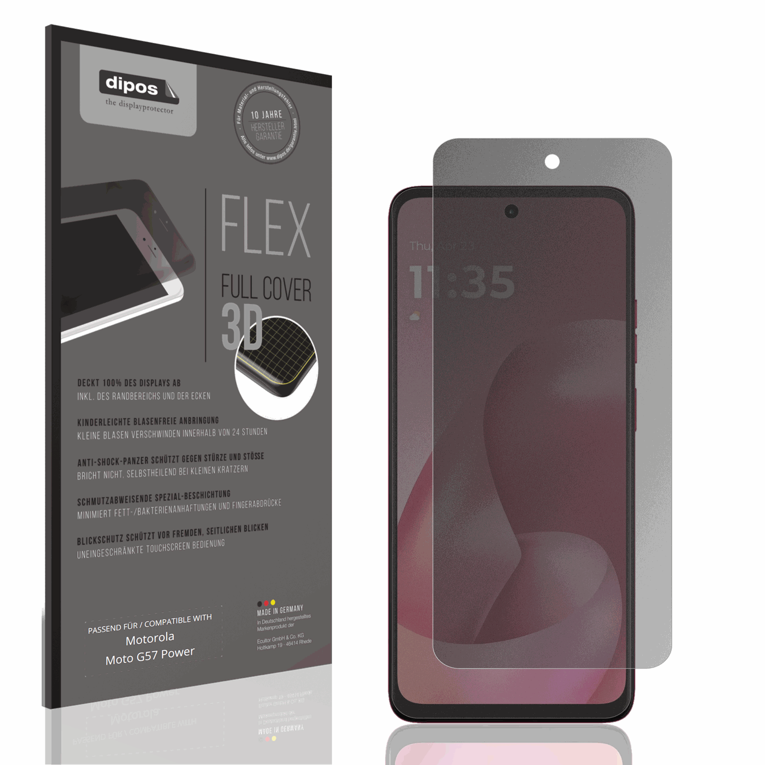 Blickschutzfolie von dipos passend für motorolamoto g57 power, 100% Displayabdeckung und blasenfreie Montage