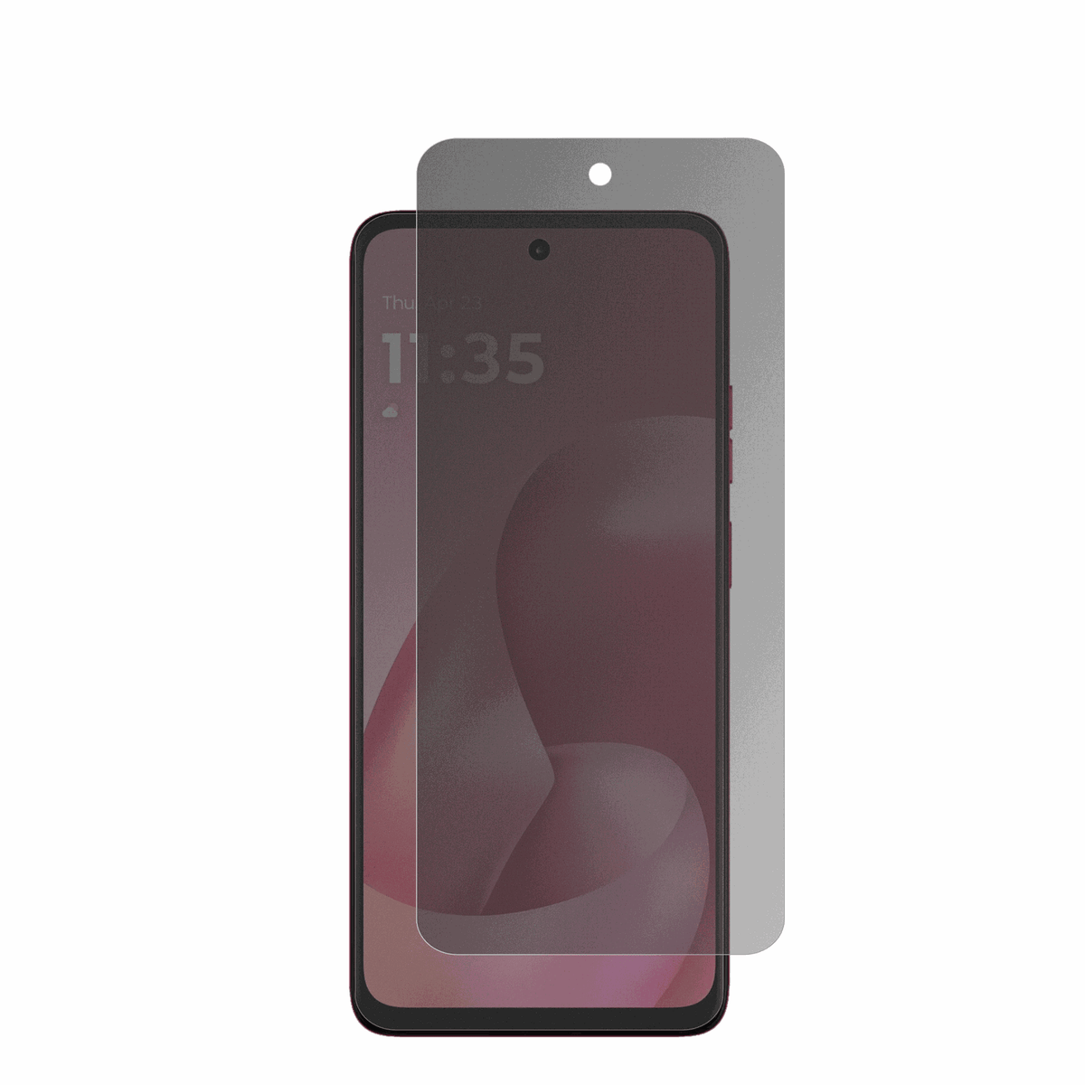 motorolamoto g57 mit aufgebrachter dipos Flex Schutzfolie, die seitliche Einblicke blockiert