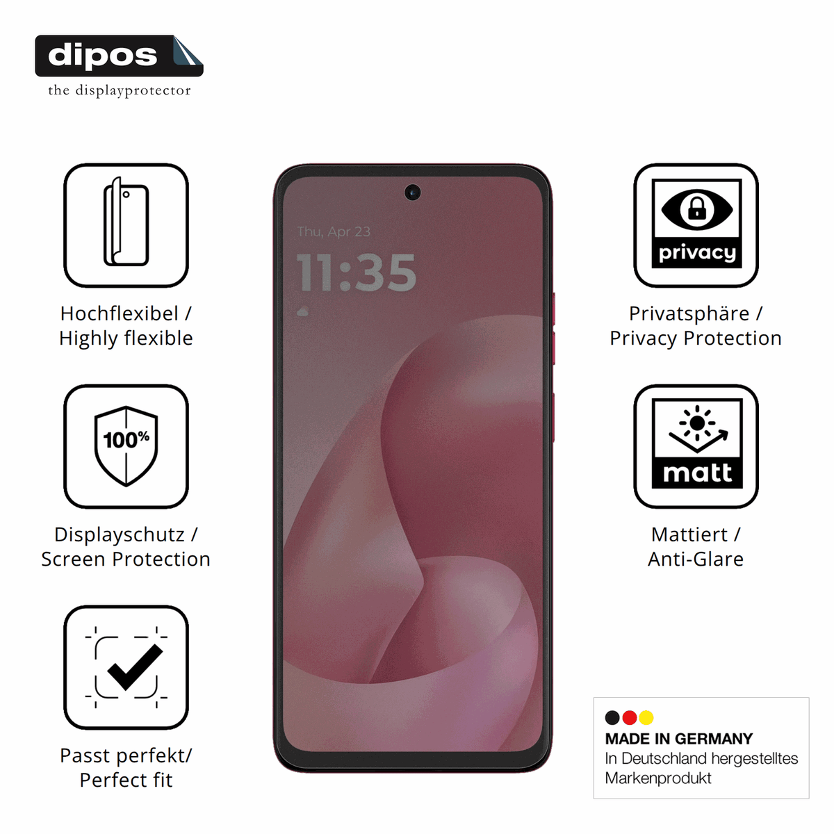 Flexible TPU-Folie passend zugeschnitten für motorolamoto g57, mit Privatsphäre-Schutz durch Sichtschutz-Folie