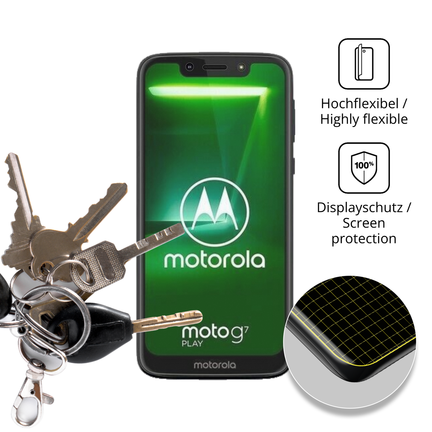 dipos Displayschutz für Motorola Moto G7 Play, transparente Oberfläche, perfekte Passform auch für die Rundungen