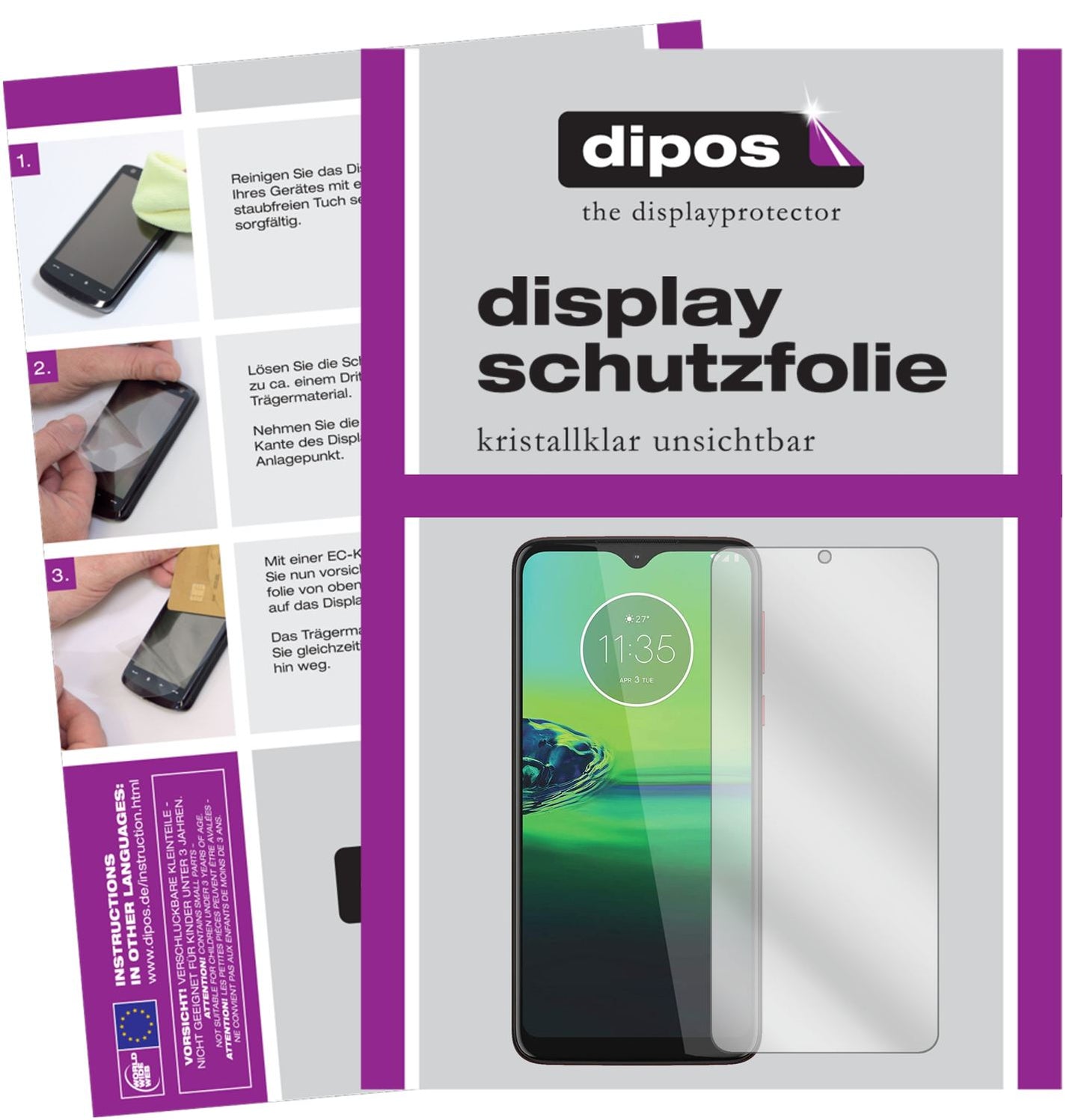 Klare Displayschutzfolie von dipos passend für Motorola Moto G8 Play, präziser Zuschnitt und blasenfrei montiert