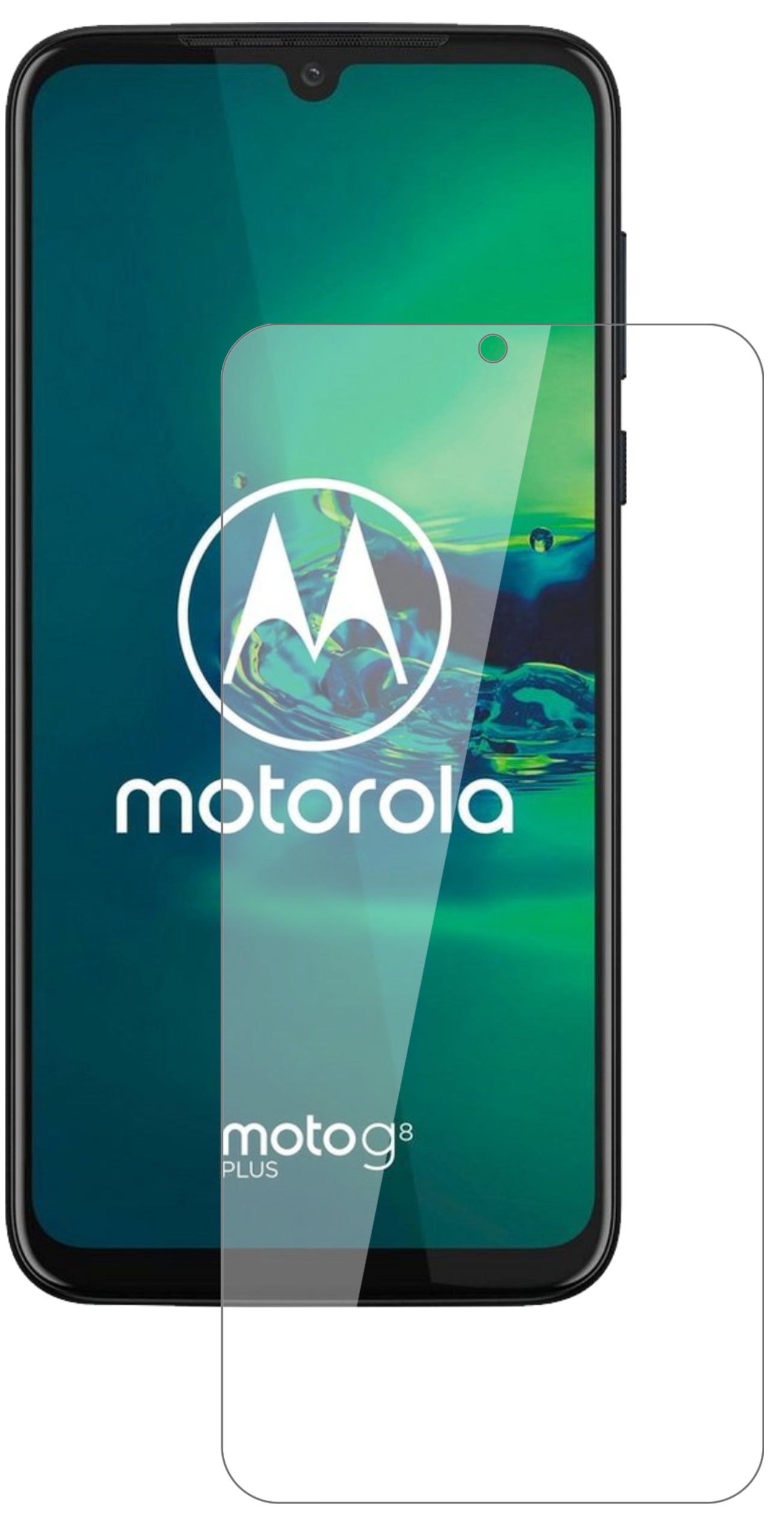 MotorolaMoto G8 Plus mit aufgebrachter dipos Flex Schutzfolie, glasklare Darstellung ohne Einschränkungen