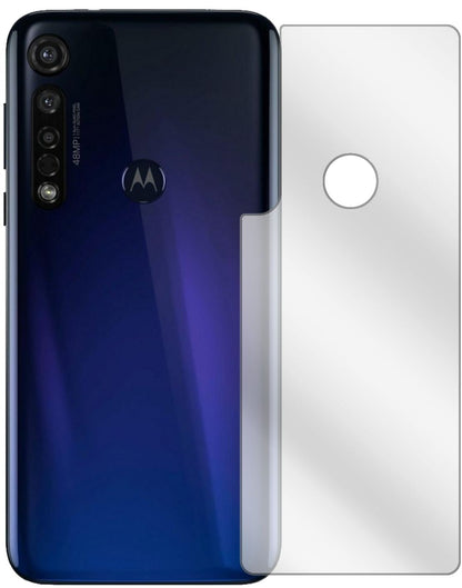 MotorolaMoto G8 Plus Rückseite mit aufgebrachter dipos Displayschutzfolie, glasklare Darstellung ohne Einschränkungen