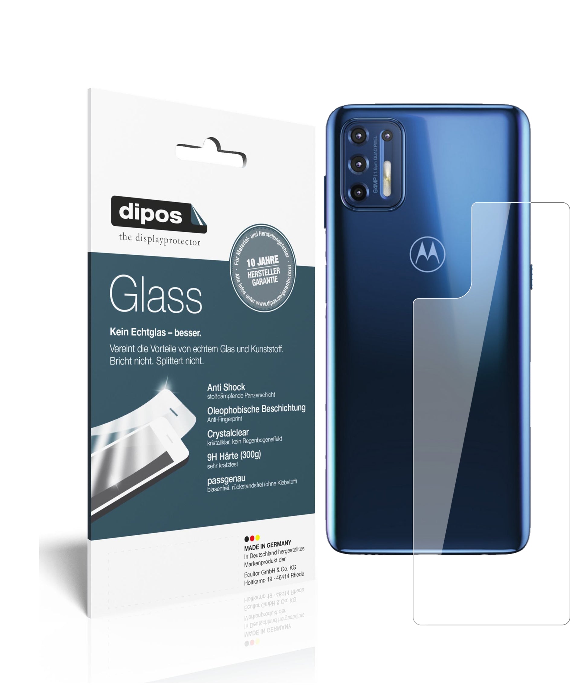 Perfekte Passform und ultimative Qualität: Unser 9H Panzerglas bietet Schutz für Motorola-Moto G9 Plus Rückseite