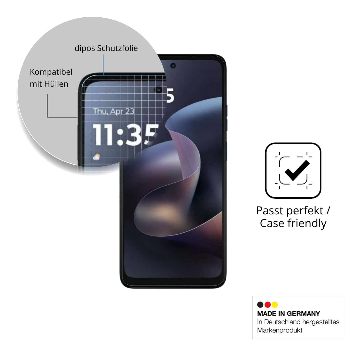 Schutzfolie mit optimaler Passform, zur Verwendung mit Hüllen geeignet