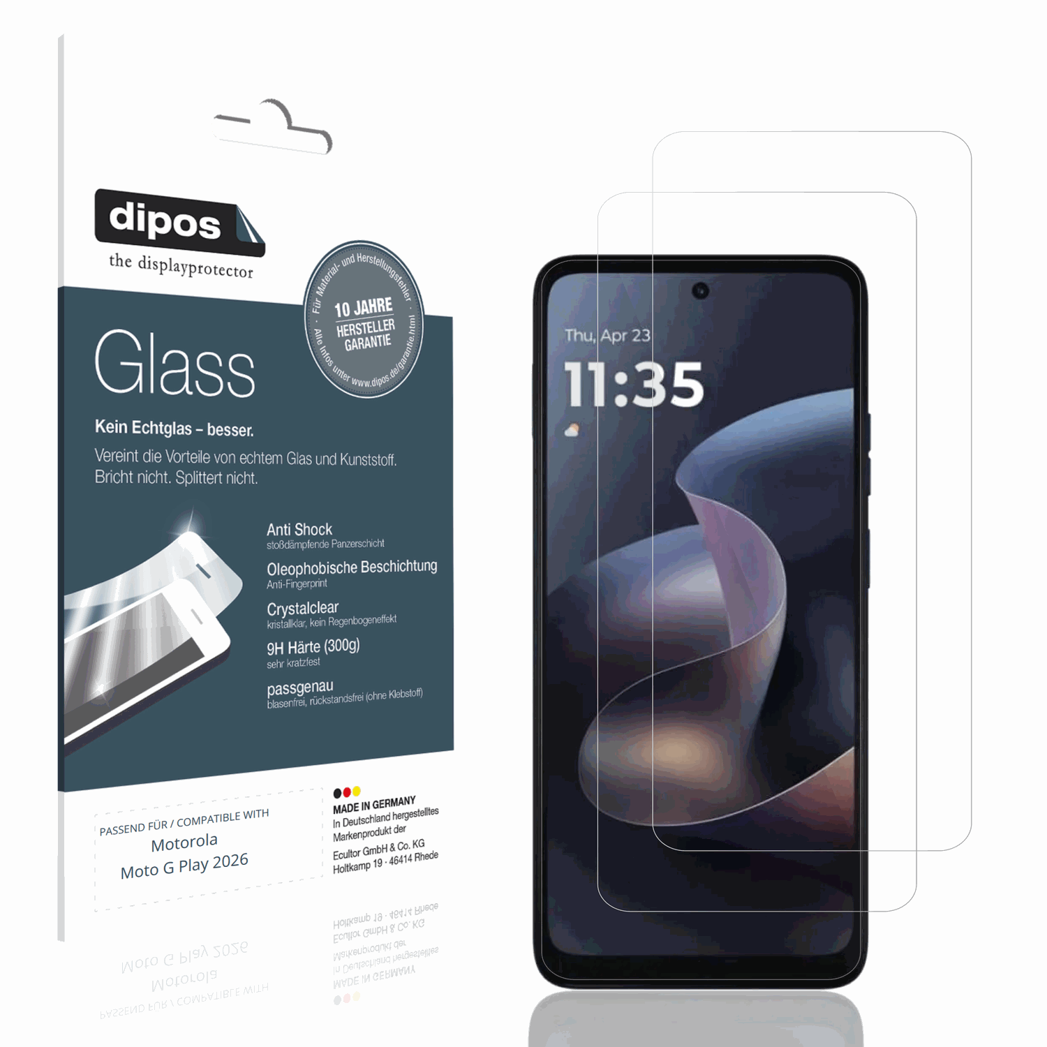 Klare Displayschutzfolie von dipos passend für motorolamoto g play 2026, 9H kratzfest und blasenfrei montiert