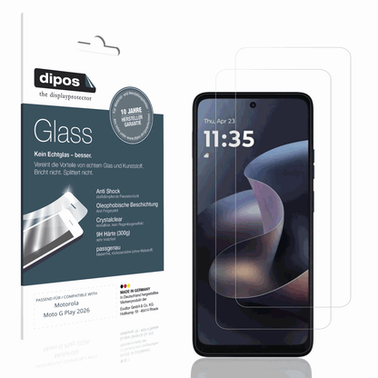 Klare Displayschutzfolie von dipos passend für motorolamoto g play 2026, 9H kratzfest und blasenfrei montiert