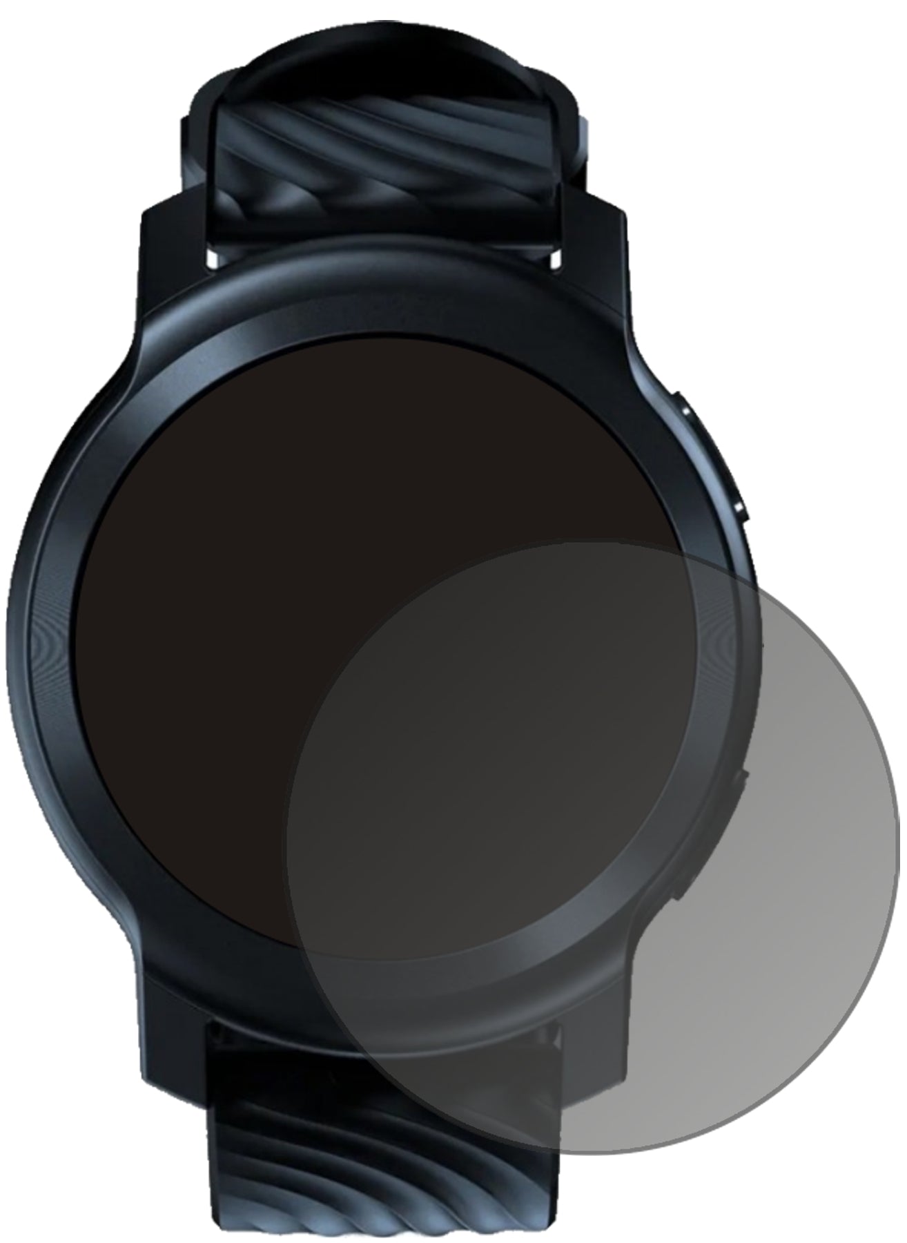 MotorolaMoto Watch 100 mit aufgebrachtem dipos Displayschutz, der seitliche Einblicke blockiert