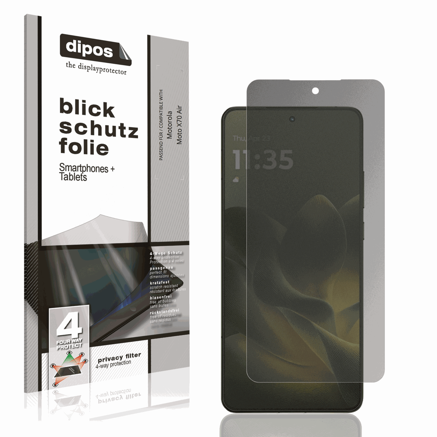 Blickschutzfolie von dipos passend für motorolamoto x70 air, präziser Zuschnitt und blasenfrei montiert