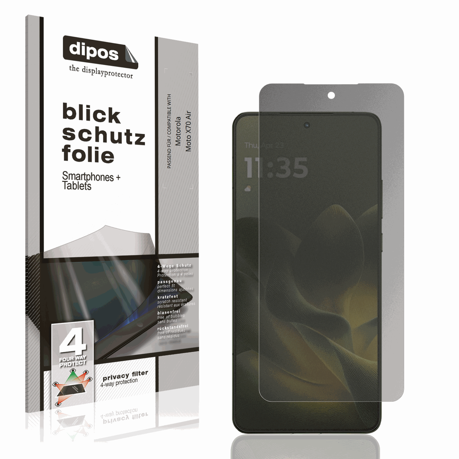 Blickschutzfolie von dipos passend für motorolamoto x70 air, präziser Zuschnitt und blasenfrei montiert